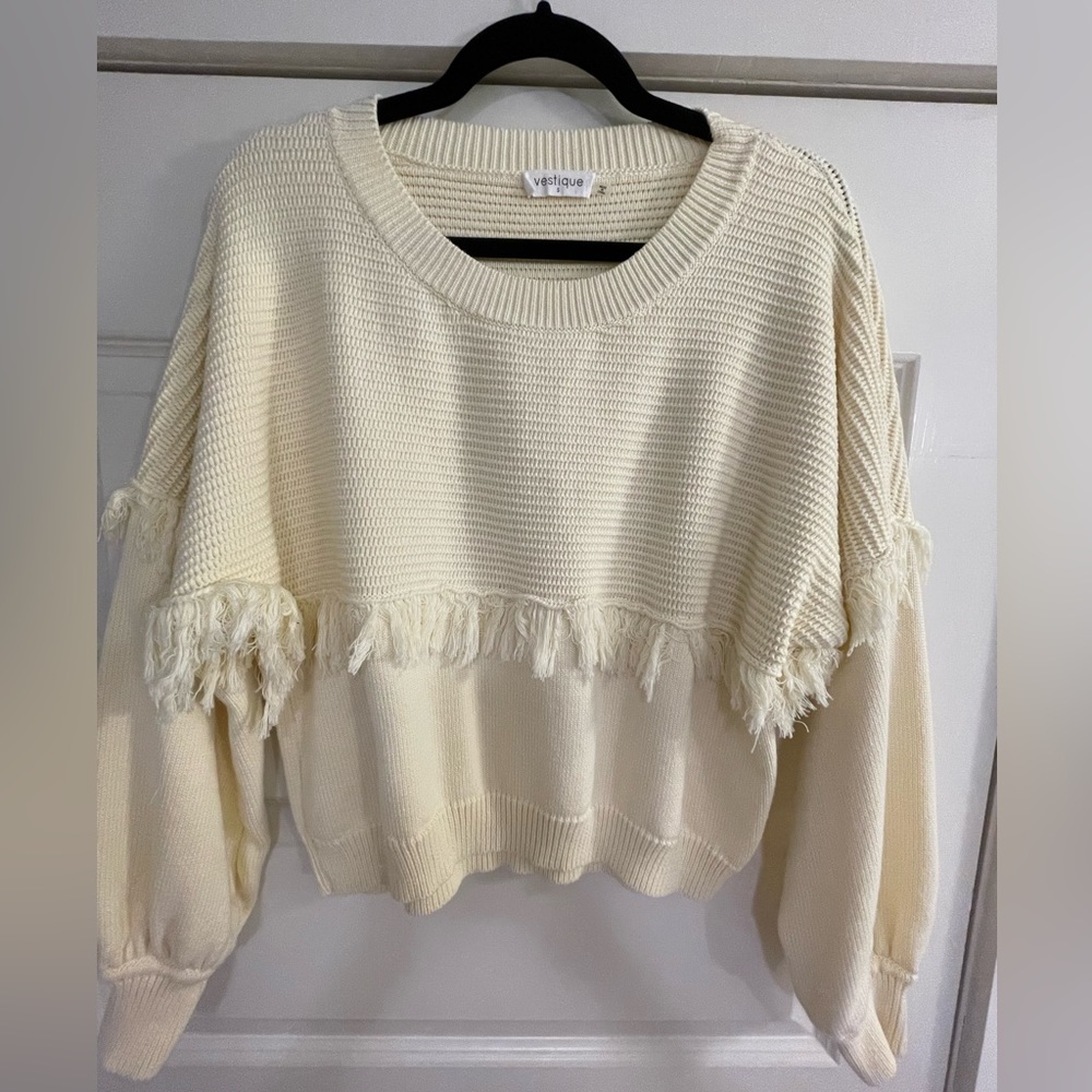 Fringe detail crewneck sweater